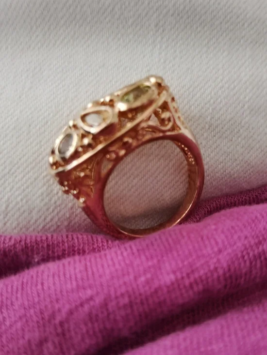 Gold Vermeil Multi-Stone Ring with Blue Topaz, Citrine And Peridot Stones Size 7 - Picture 4 of 5